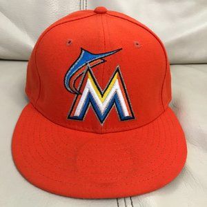 Miami Marlins Baseball Hat Orange Fitted 59Fifty 7 1/8 New Era Cap Pre-owned